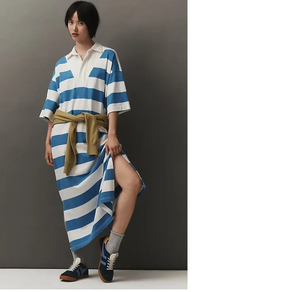Anthropologie Blue and White Striped Maxi Dress - Picture 4 of 4